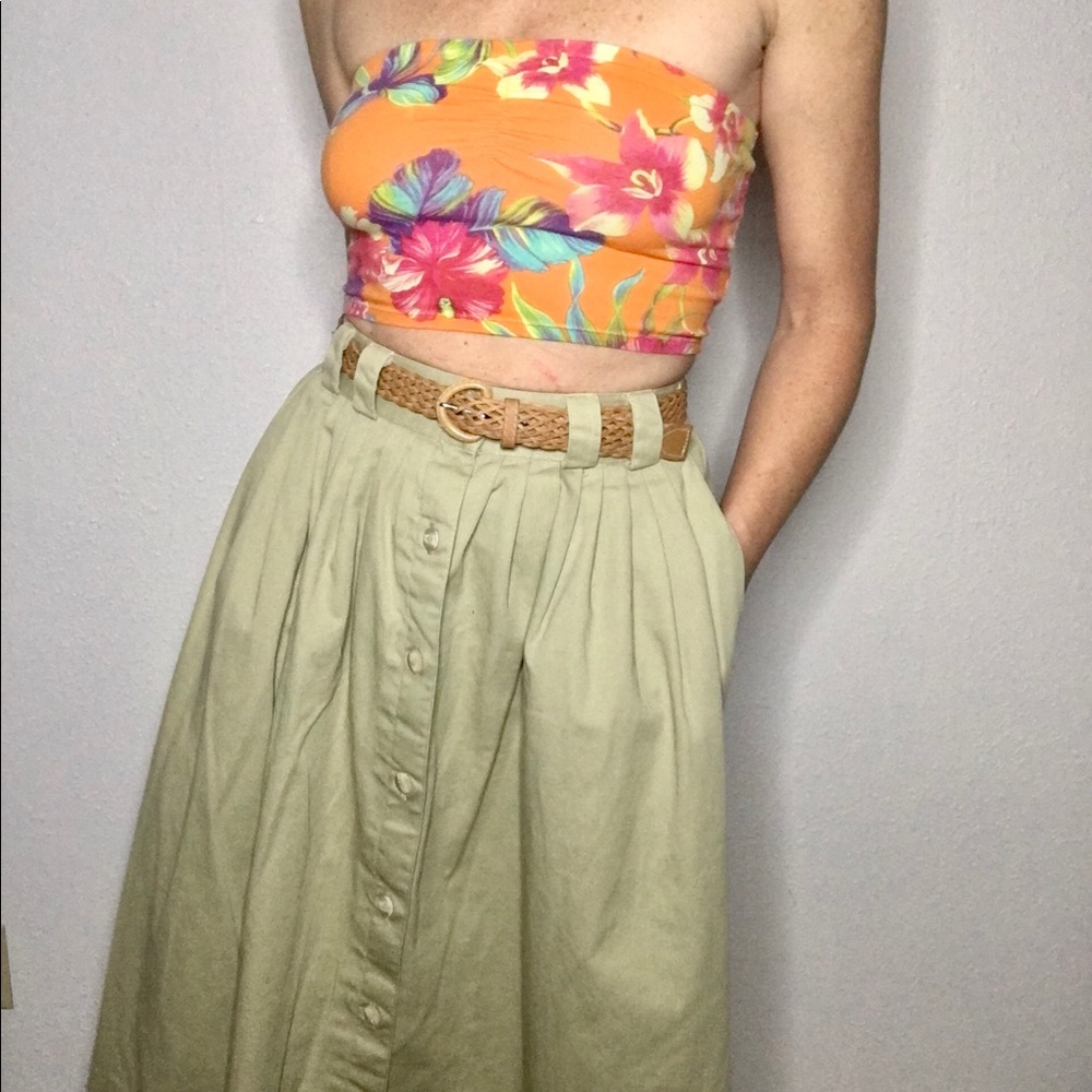 🙈VTG 80s pleated khaki secretary skirt - Picture 1 of 9